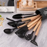 Topika - Silicone Kitchen Utensils Set 12-piece Non-Stick, Wooden Handles