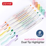 ZEYAR - Dual Tip Highlighters Set, 6 Vibrant Macaron Colours Shades