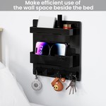 Topika Bedside Wall Organizer Shelf with hooks for Phone & Small Essentials