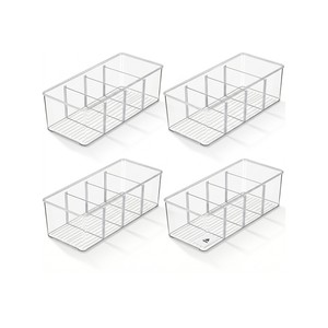 Topika 4 Pack Clear Storage Containers with Dividers Cabinet Organiser Bins