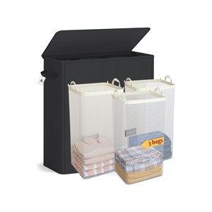 Topika 195L 3 Compartment Laundry Sorter with Removable Washable Bags & Lid