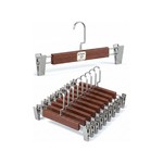 Topika - Wood Hangers For Clothes, 10-Piece Pants Hangers With Metal Clips