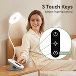 Topika Clip-On Desk Lamp, Rechargeable LED Bedside Lamp With Touch Control