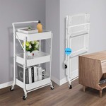 Topika Folding Mobile 3 Tier Metal Trolley, Rolling Storage Cart Home Decor