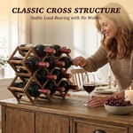 Topika Wooden Wine Rack 10 Bottle Countertop Holder, Freestanding Foldable