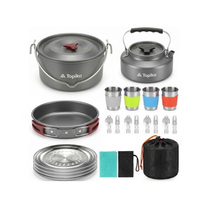 Topika 22pcs Camping Cookware Set for 4, Camp Utensils for Outdoor Cooking