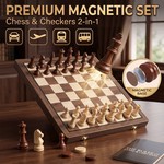 Topika Magnetic Wooden Chess and Checkers Set with Double Queen Pieces