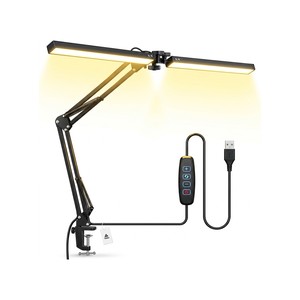 Topika - Dual Head LED Desk Lamp With Clamp, USB Powered Adjustable Arm
