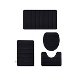 Topika - 4 Piece Bathroom Rug Set, Soft Coral Fleece Bath Mats, Black