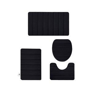 Topika - 4 Piece Bathroom Rug Set, Soft Coral Fleece Bath Mats, Black