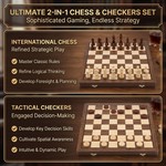 Topika Magnetic Wooden Chess and Checkers Set with Double Queen Pieces