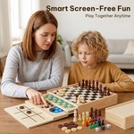 Topika 7-in-1 Wooden Chess Set, 30cm Travel Family Board Game Box for Home
