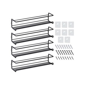 Kitchen Holder Spice Organizer Rack Wall Mounted 4-Piece Set - Black