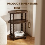 Topika - Narrow Side Table With 3-Tier Storage, Dark Brown, Oval Design