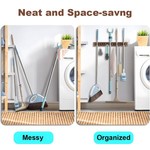 Topika Mop and Broom Holder Wall Mount with Rustic Wood Rack & Hooks