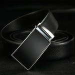 Leather Belt Men's Black Suits Ratchet Belt Metal Buckle Belt with Box