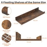 Topika - Wall Shelves Floating Shelf Set, 6pcs Mounted Wood Storage Racks
