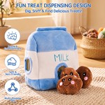 Topika Plush Milk Bag Hide and Seek Dog Toy Set with 3 Squeaky Biscuits