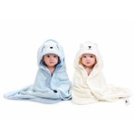 Topika Baby Bath Towels, Soft Coral Fleece, 80 x 80cm Blue/White 2 Pack Set