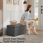 Topika 110cm Large Storage Ottoman Cube Foldable Box Bench with Lid Grey