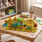 Topika Kids Magnetic Tile Track Set with Electric Vehicles and Tin Box
