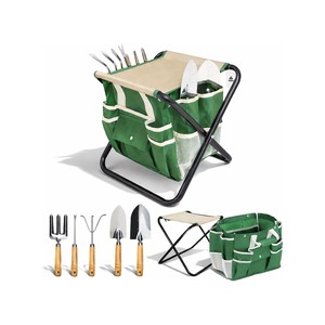 Topika Gardening Tools Set With Folding Garden Stool And Tote