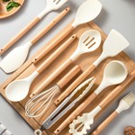 Topika Silicone Non-Stick Kitchen Utensil tool Set with Holder, 27pcs white