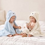 Topika Baby Bath Towels, Soft Coral Fleece, 80 x 80cm Blue/White 2 Pack Set