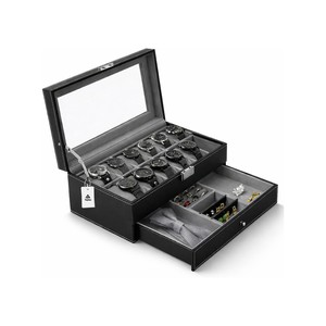 Topika Watch Gift Box For Men Leather Watch Case 12Slot Organizer With Lock