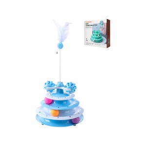 TopikaPet Spinning Track Interactive Cat Toy with Balls and Teaser Wand Combo