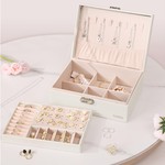 TopikaHome - PU Leather Jewelry Organizer Box, 2 Layer Jewelry Box Storage