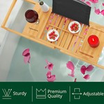 Topika-Expandable Bamboo Bathtub Tray,Wood Bath Tray w/ Soap &Tablet Holder