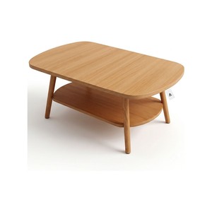 Topika - 2 Tier Coffee Table With Storage Shelf, Low Oval Coffee Table