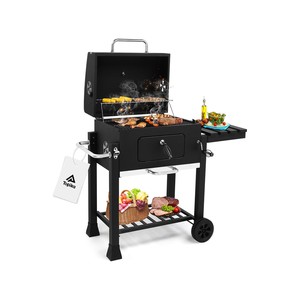 Topika Heavy-Duty Charcoal Smoker BBQ Grill with Side Shelf & Thermometer