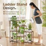 Topika - Carbonized Wood Plant Ladder Stand Rack, Indoor & Outdoor Use
