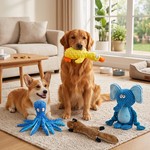 Topika Squeaky Dog Toys No-Stuffing Plush Set with Crinkle Sound Fun 4-Pack