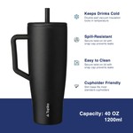 Topika - Leakproof Tumbler With Handle And Straw, 1200ml Car Cup, Black