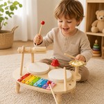 Topika Wooden Toddler Drum Set Montessori Musical Instruments for 1-9 years
