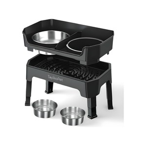 Topikapets - Adjustable Elevated Dog Bowls with Lick Plate & 2x 1.2L Bowls