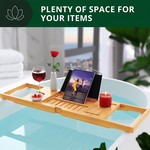 Topika-Expandable Bamboo Bathtub Tray,Wood Bath Tray w/ Soap &Tablet Holder
