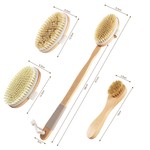 Topika Dry Body Brush Set with Long Handle &4 Detachable Heads(Soft & Hard)