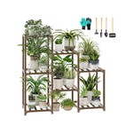 Topika - Carbonized Wood Plant Ladder Stand Rack, Indoor & Outdoor Use