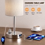 Topika - Linen Bedside Lamp With USB-C, USB-A And Outlet, Touch Control