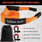 TopikaAuto 9m 15Ton Tow Strap Heavy Duty with D-Ring Shackles Recovery Rope