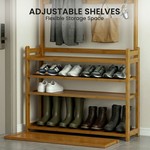 Topika Coat And Shoe Rack With 5 Tier Shelf And Hooks For Entryway, Wooden