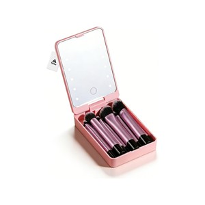 Topika 10 Pieces Makeup Brushes With LED Light & Mirror Pink Pocket Mirror