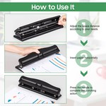 Topika - Adjustable 4 Hole Puncher for Binder Ring Album Paper, 10 Sheet
