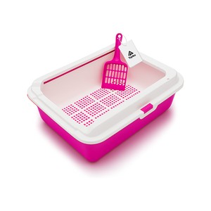 Topika Cat Litter Box with Scoop, High Sides, Open Top | Red