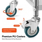Topika - Storage Trolley On Wheels, 3-Tier Stainless Steel Utility Cart