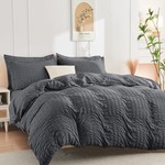 Topika Seersucker Bedding Set With Duvet Cover & Fitted Sheet, Grey